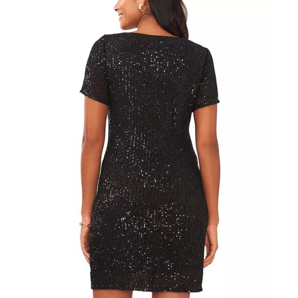 MSK Sequin Shift Dress XL Copper Pink Short Sleeve Mini - Picture 4 of 17